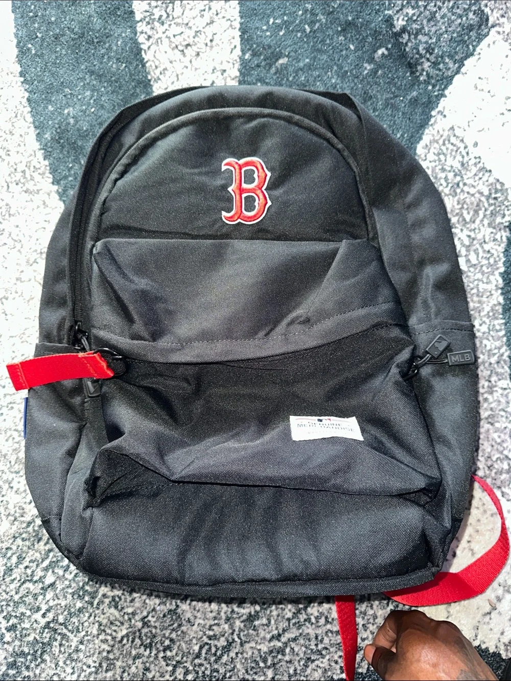 MLB Black Backpack with Red Boston B Logo